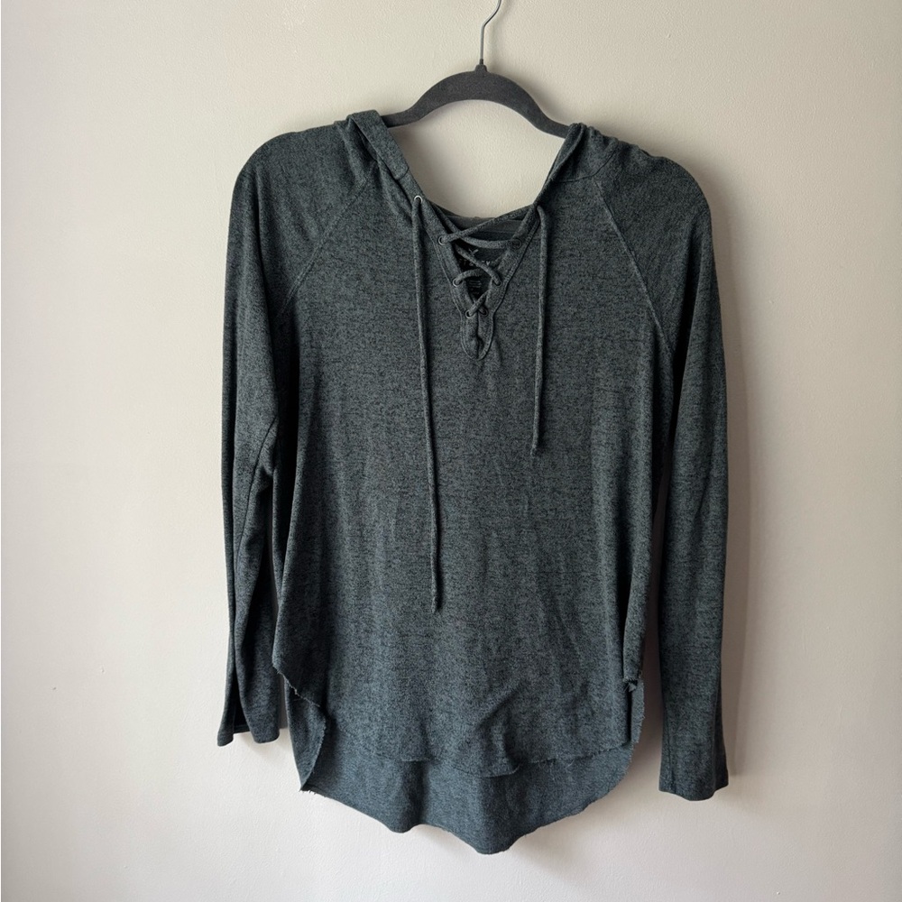 Medium American Eagle Outfitters Dark Green Hooded Shirt